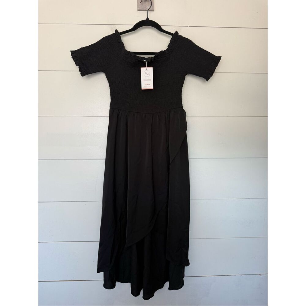 Goodnight Macaroon Black Smocked Off-Shoulder Maxi Dress
